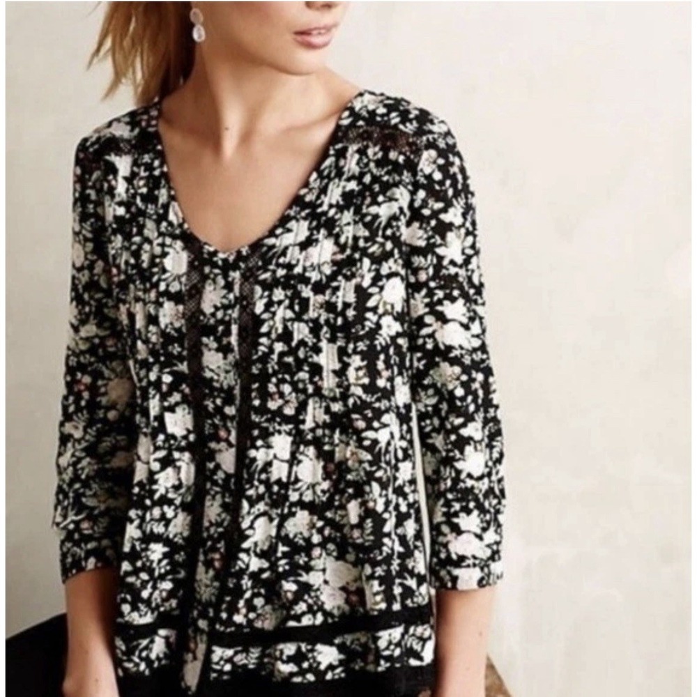 Maeve Black and White Floral Blouse